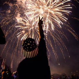 PORTLAND, ME - JULY 4: Francisco Futila, 10, watches the fireworks at the Fourth of July celebration on the Eastern Promenade. (Staff photo by Brianna Soukup/Staff Photographer)